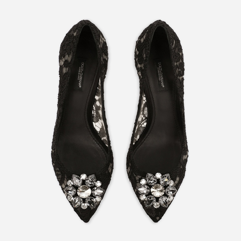 Dolce & Gabbana Black Lace Heels with Crystal Embellishments - Picture 2 of 12